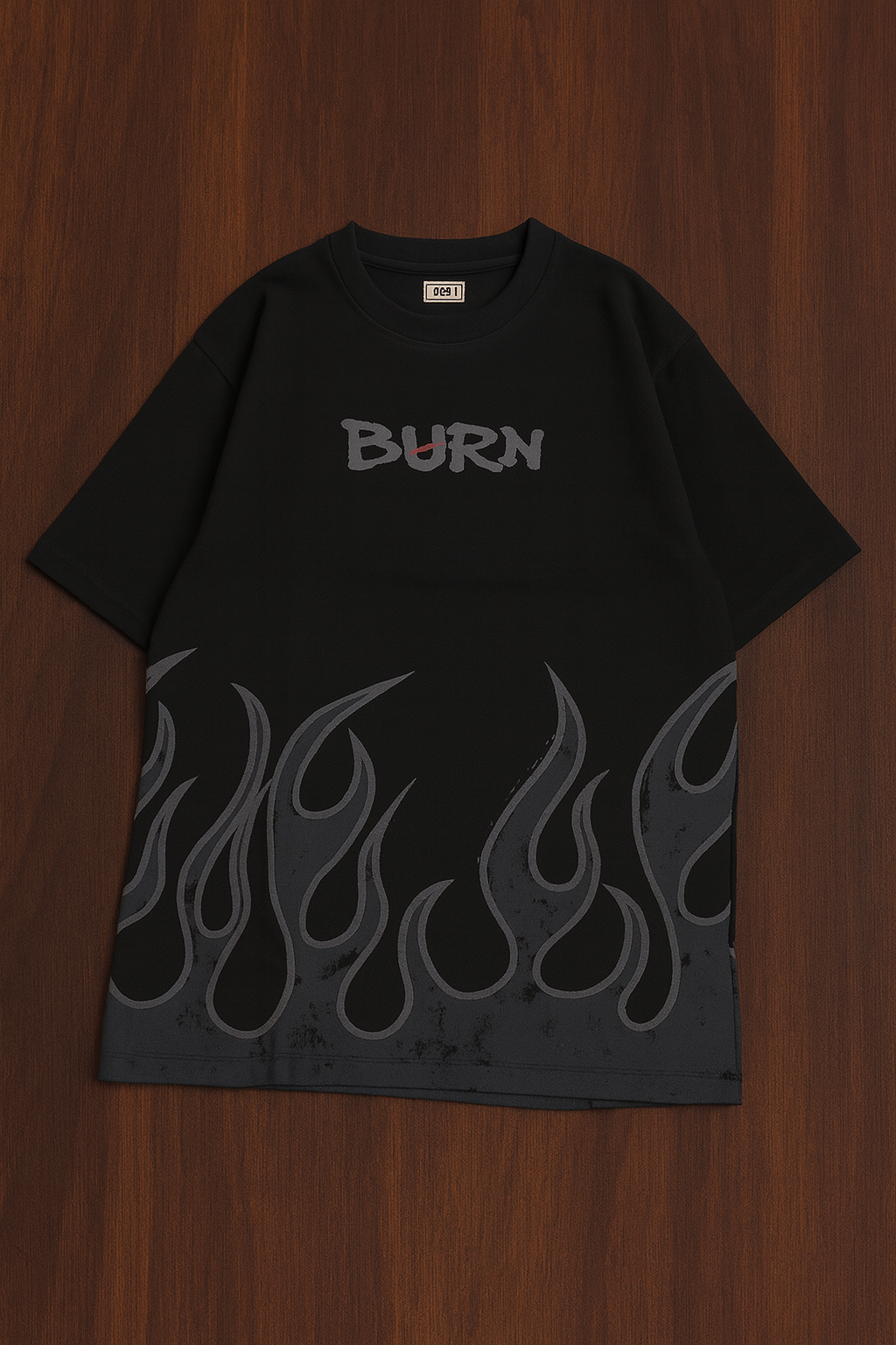 FIRE PRINTED DOWNSHOULDER TEES