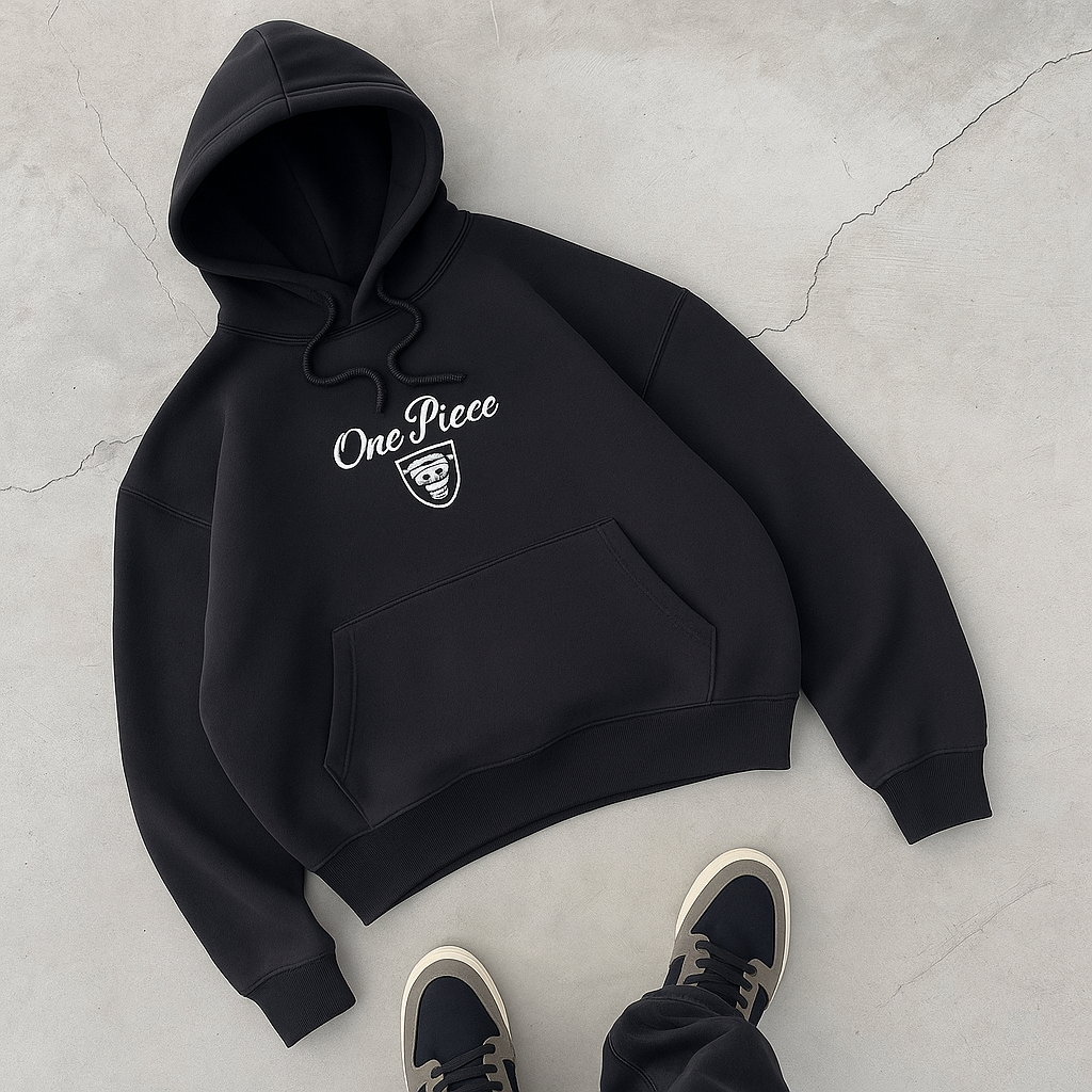 One Piece Skull Embroidered Black Hoodie – Anime Streetwear Edition