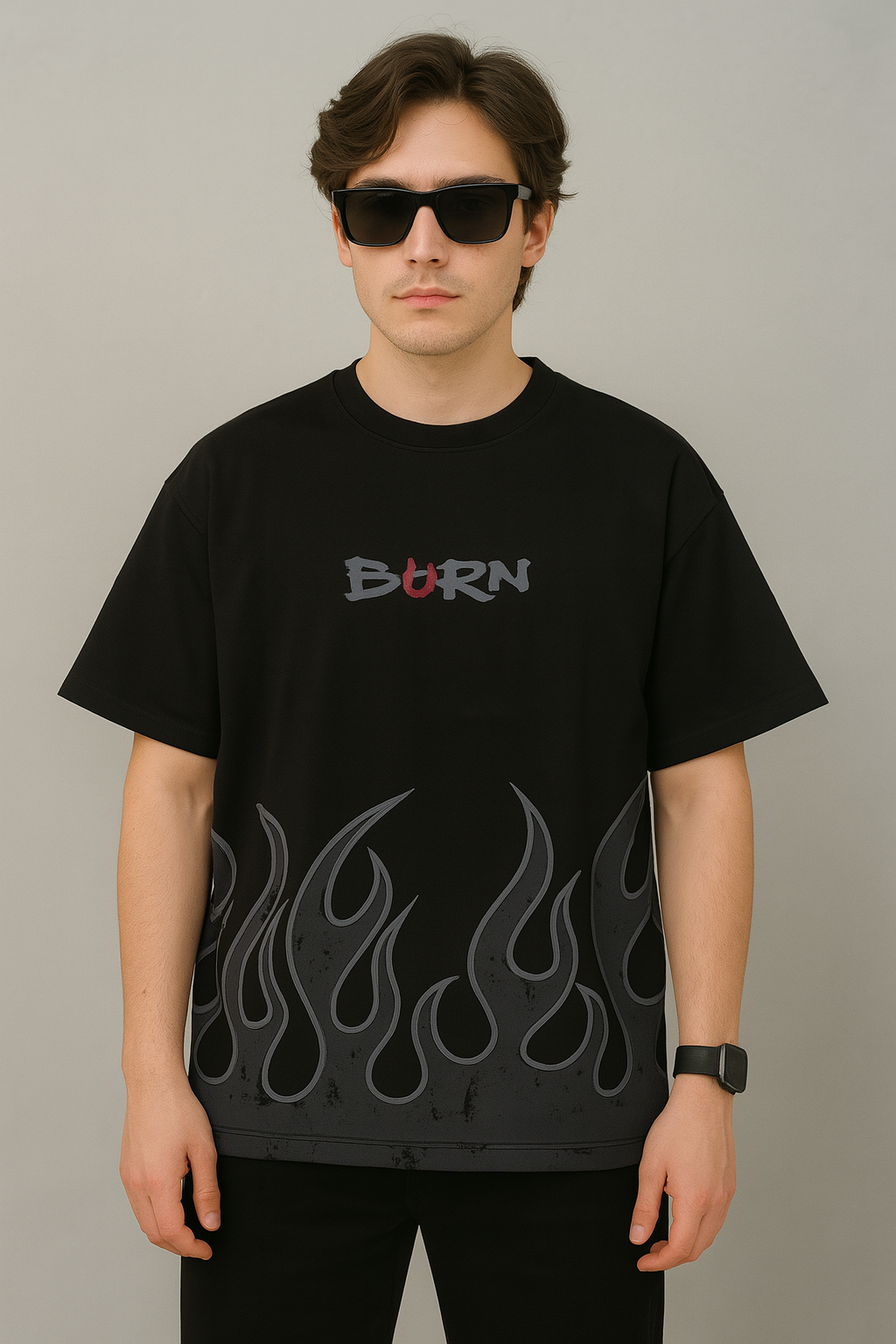 FIRE PRINTED DOWNSHOULDER TEES