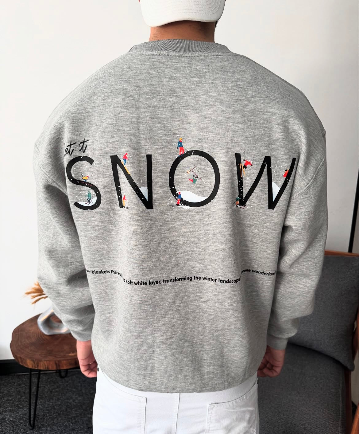 “Minimal Winter Snow Print Sweatshirt for Men”