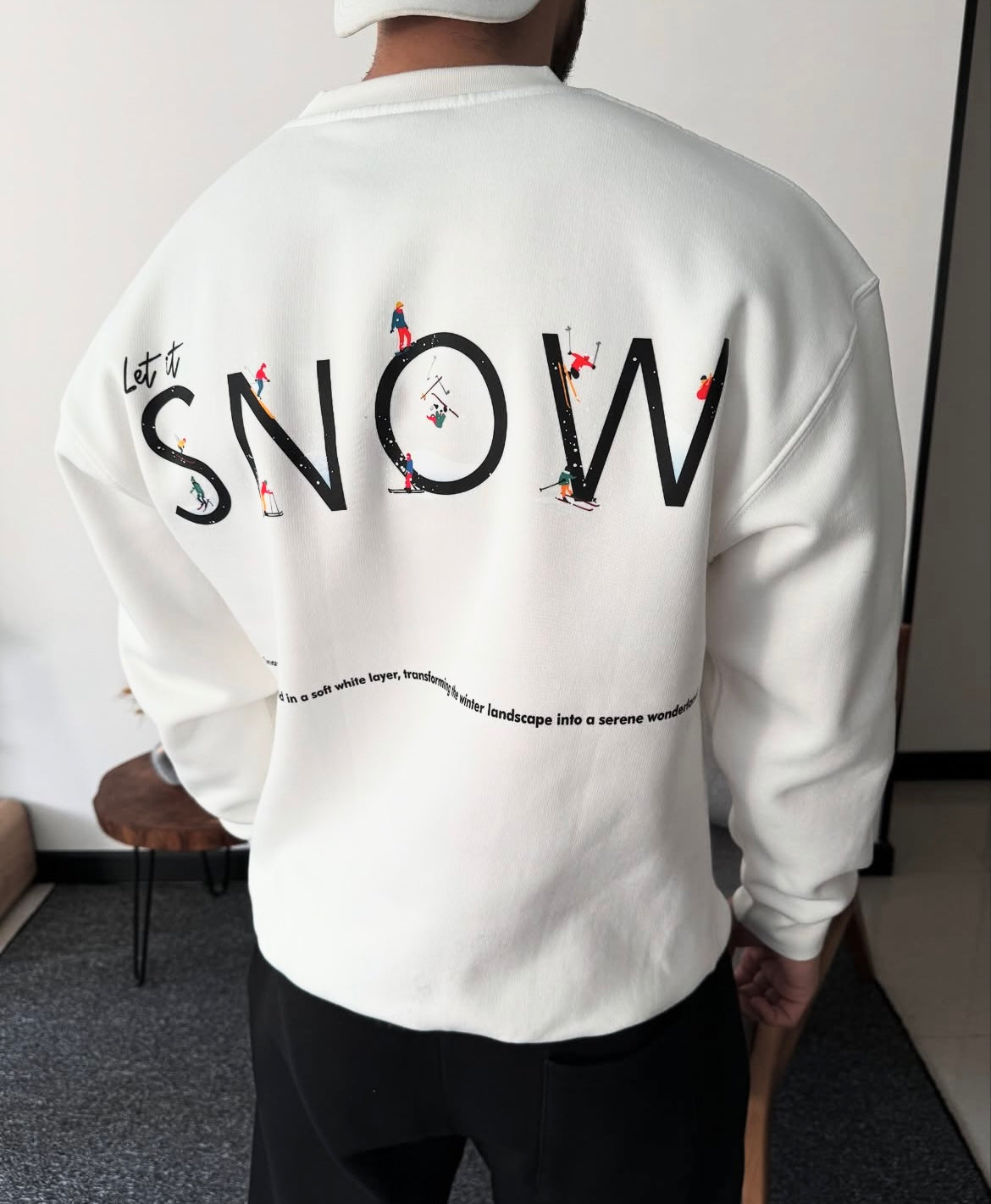 “Minimal Winter Snow Print Sweatshirt for Men”
