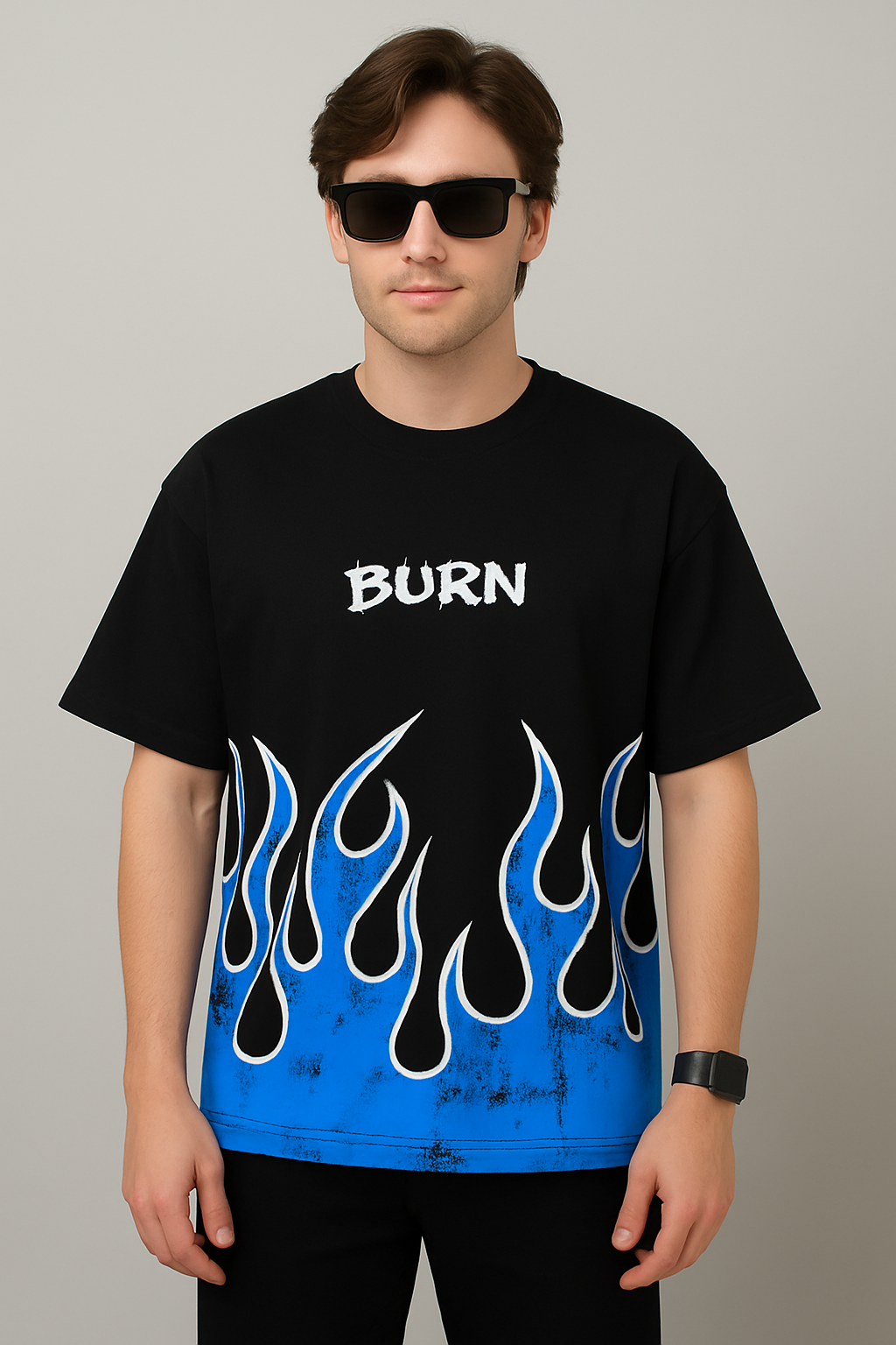 FIRE PRINTED DOWNSHOULDER TEES