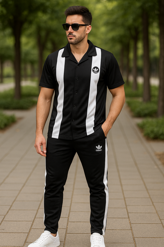 SIGNATURE WHITE BLACK CONTRAST SAFARI SUIT
