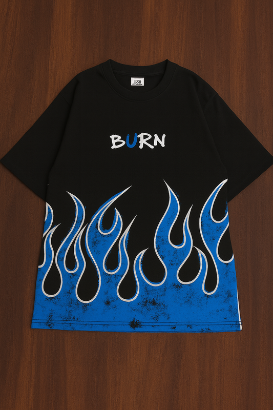FIRE PRINTED DOWNSHOULDER TEES
