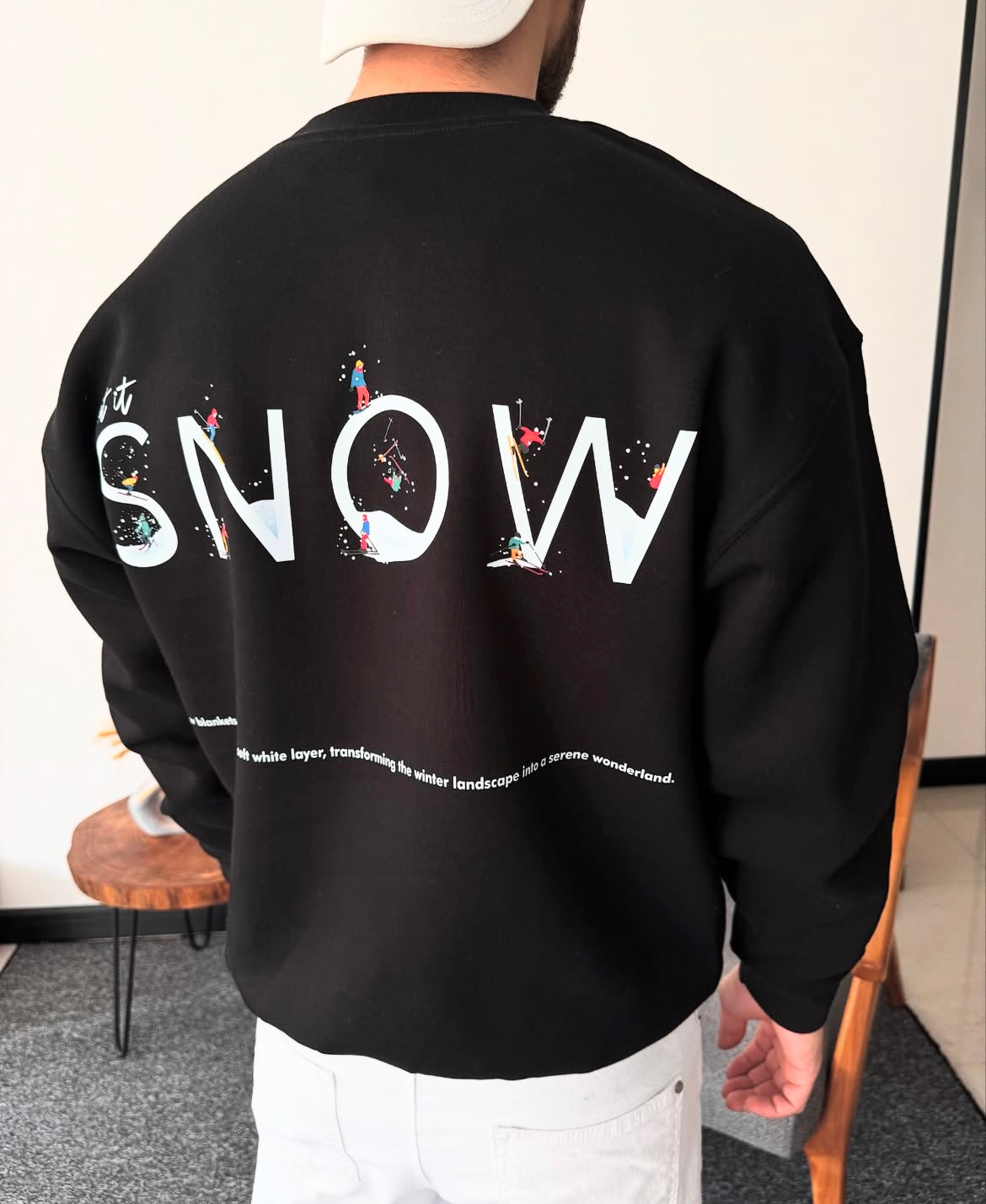“Minimal Winter Snow Print Sweatshirt for Men”